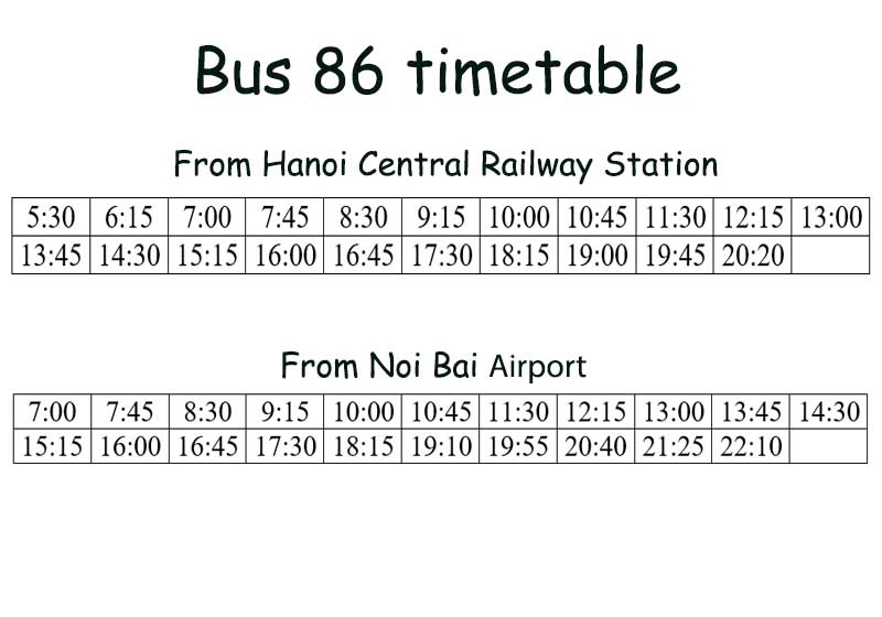 Hanoi airport bus 86 map timetable